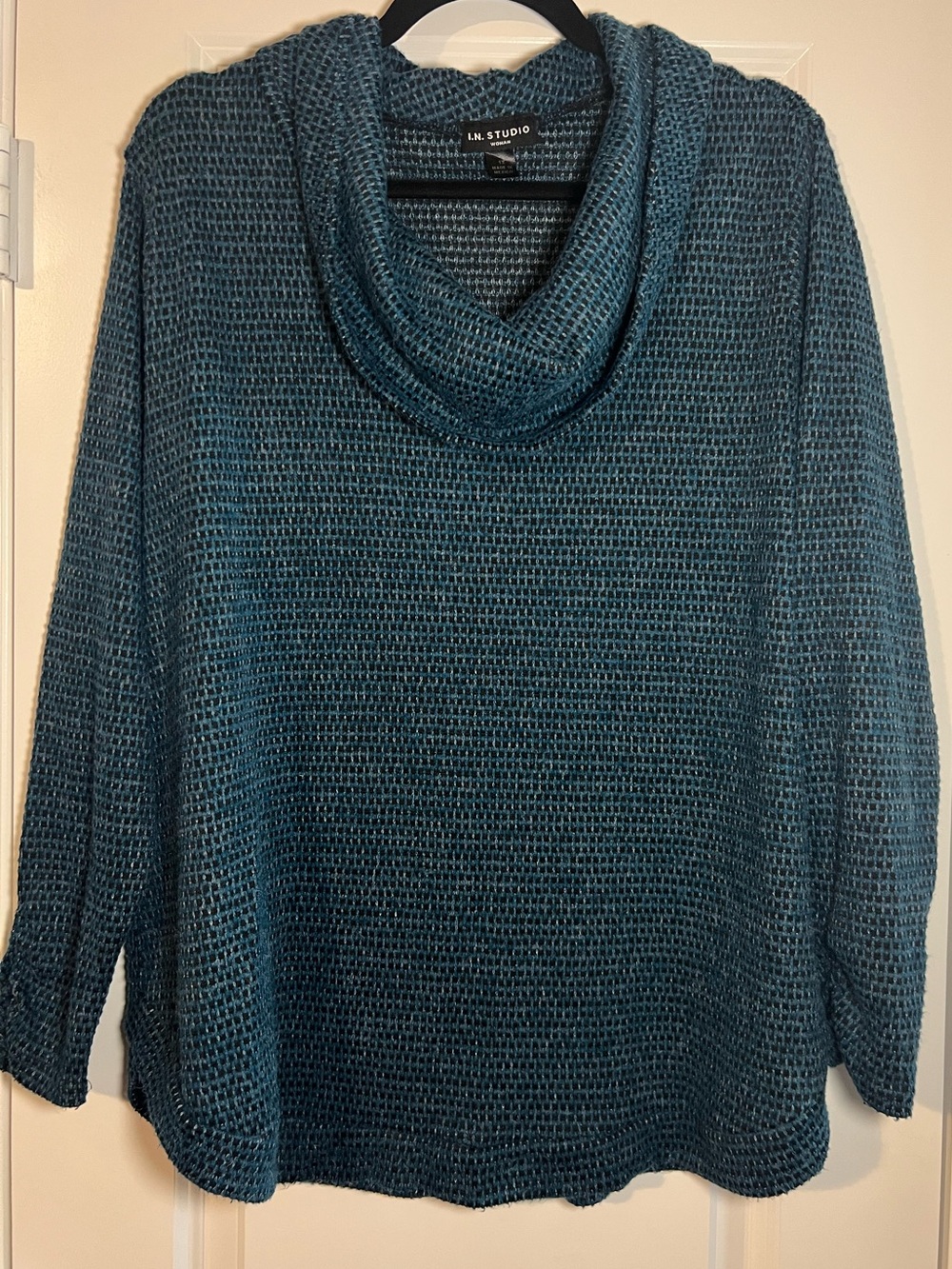 Black and Blue Cowl Neck Knit Sweater
